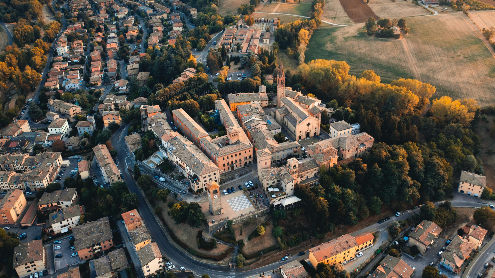 Aerial view of Castelvetro village. Modena Italy.