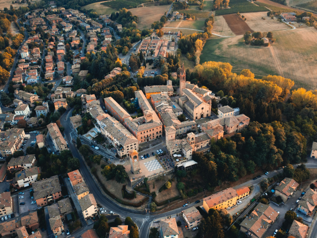 Aerial view of Castelvetro village. Modena Italy.